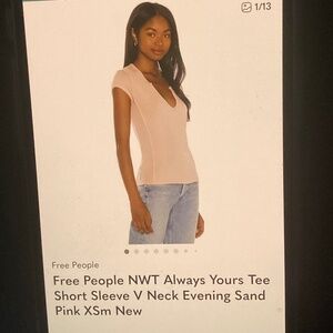 Free people NWT always your tee V neck short sleeve sand pink XS